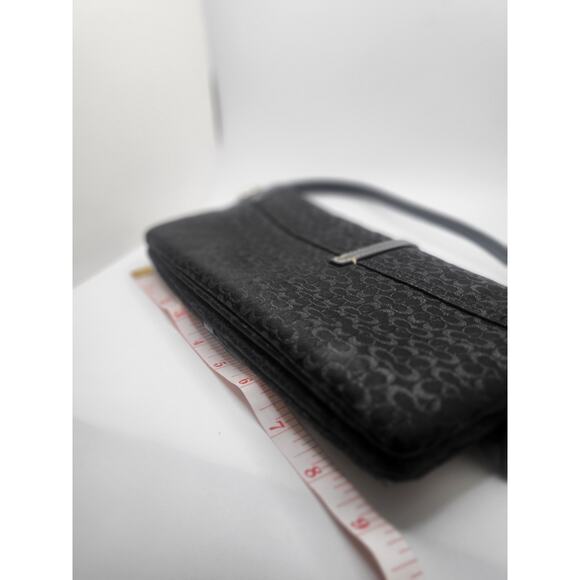 Vintage Coach Hampton Bag Logo Fabric Black Jacquard Monogram Silver Hardware - Picture 12 of 12